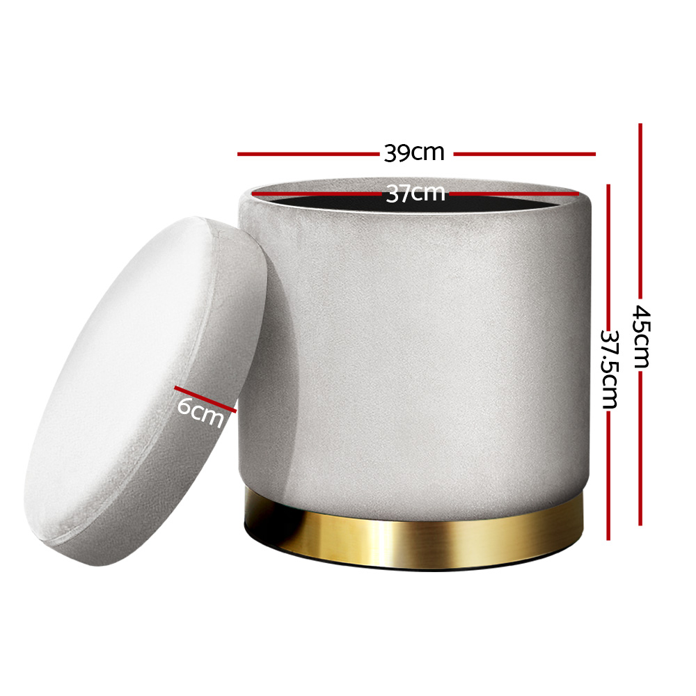  Round Velvet Storage Ottoman Footstool Pouffe- Padded Seat G