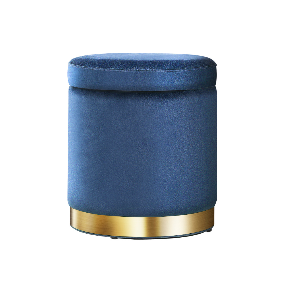 Artiss Ottoman Storage Footstool Round Velvet Navy - Artiss Ottoman Storage Footstool Round Velvet Navy Artiss Ottoman Storage Footstool Round Velvet Navy