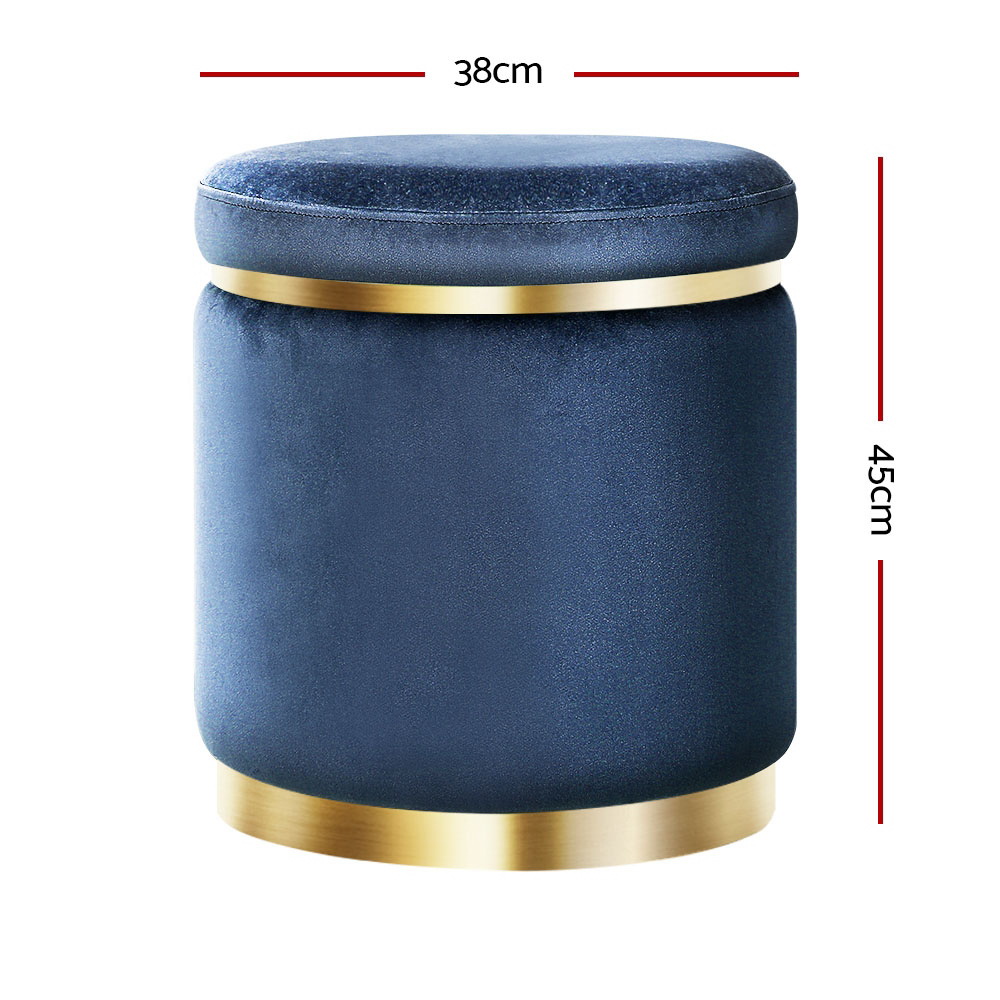 Foot Stool Round Velvet Ottoman Foot Rest Pouffe Pouf Padded Seat Footstool Navy Footstool - Pouffe - Ottoman - Hammock | Australia Online Sh