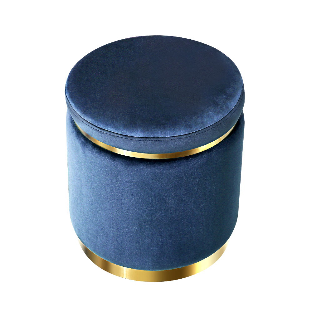 Footstool Round Velvet Ottoman Pouffe Padded Seat Navy - Foot Stool Round Velvet Ottoman Foot Rest Pouffe Pouf Padded Seat Footstool Navy Footstool Round Velvet Ottoman Pouffe Padded Seat Navy