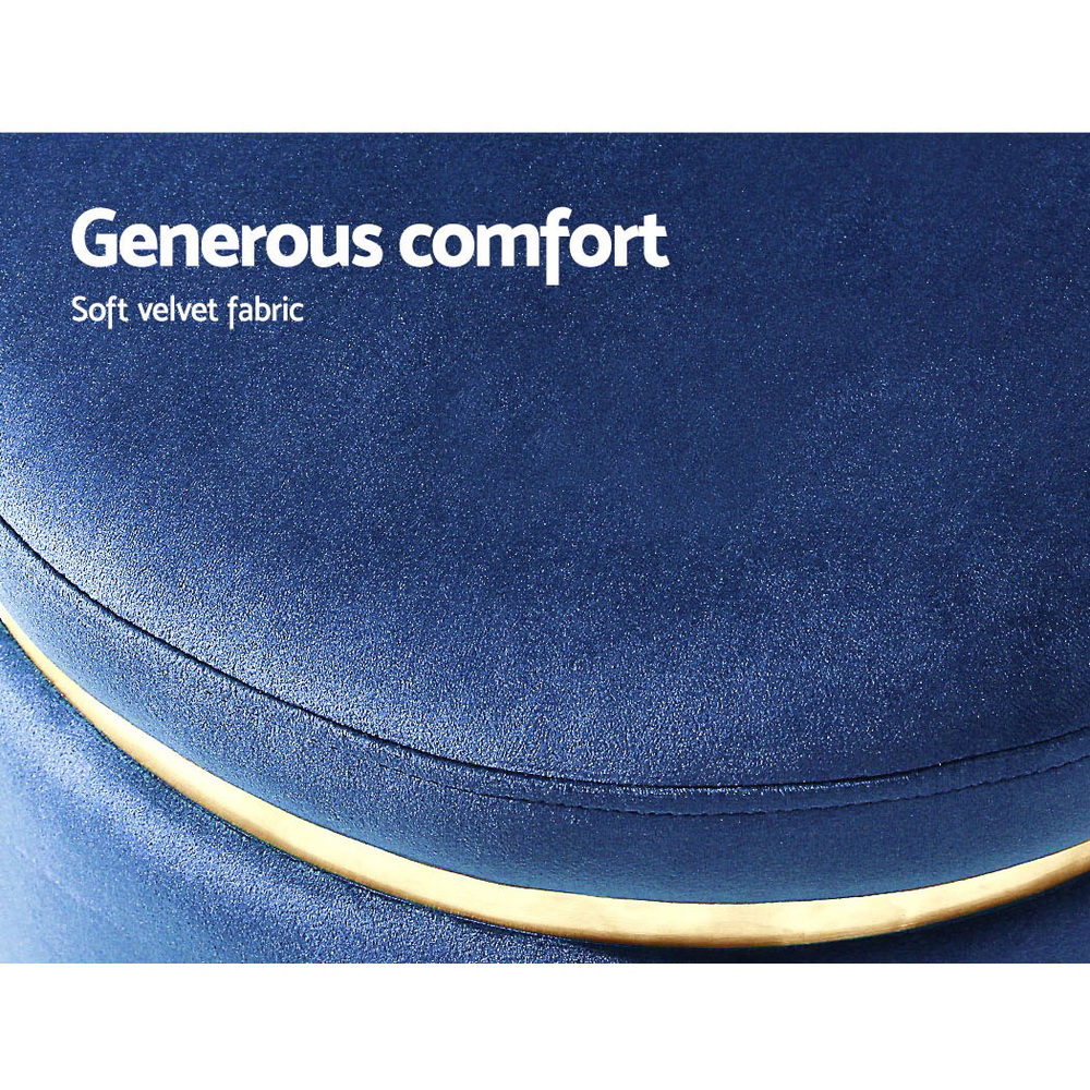 Footstool Round Velvet Ottoman Pouffe Padded Seat Navy - Footstool Round Velvet Ottoman Pouffe Padded Seat Navy