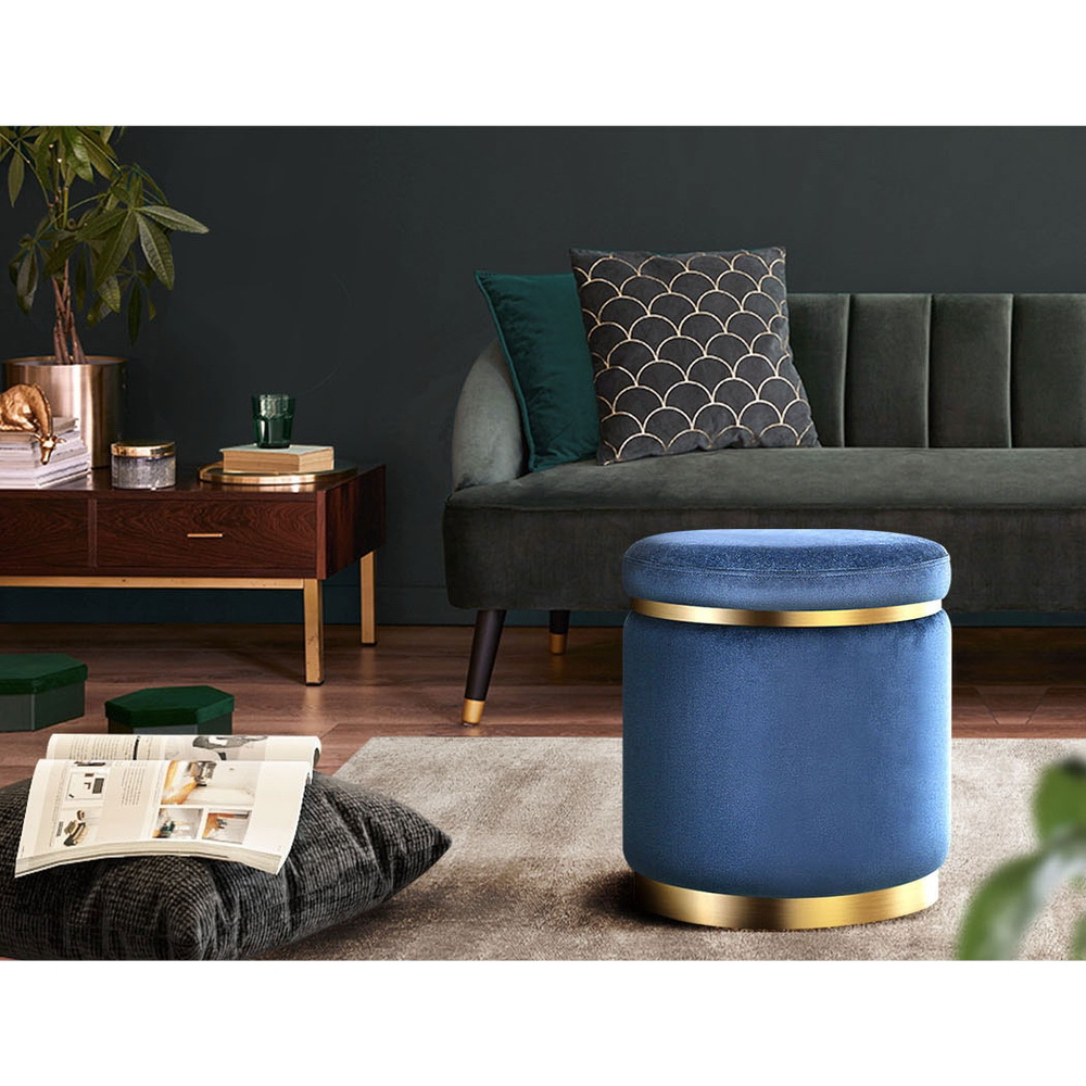 Footstool Round Velvet Ottoman Pouffe Padded Seat Navy - Foot Stool Round Velvet Ottoman Foot Rest Pouffe Pouf Padded Seat Footstool Navy Footstool Round Velvet Ottoman Pouffe Padded Seat Navy