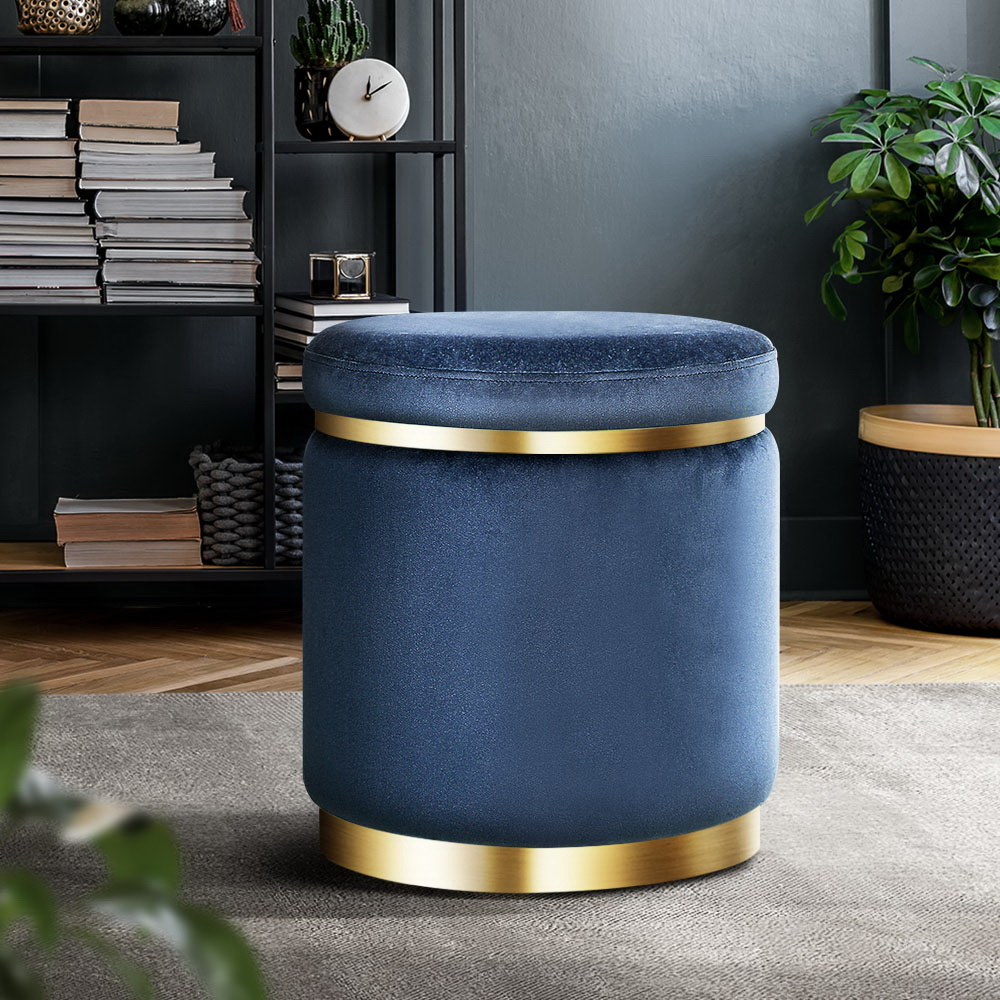 Footstool Round Velvet Ottoman Pouffe Padded Seat Navy - Foot Stool Round Velvet Ottoman Foot Rest Pouffe Pouf Padded Seat Footstool Navy Footstool Round Velvet Ottoman Pouffe Padded Seat Navy