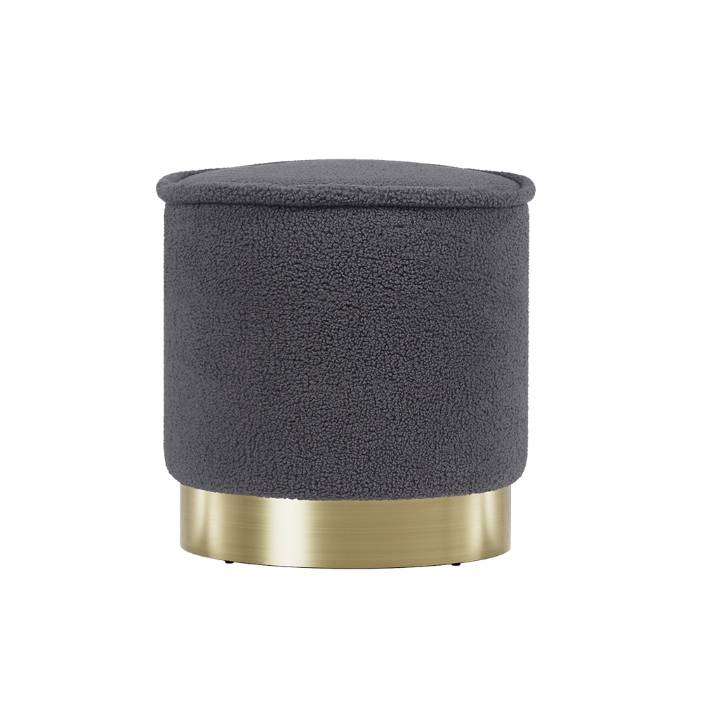  La Bella Grey Fabric Ottoman Round Wooden Leg Footstool - Au