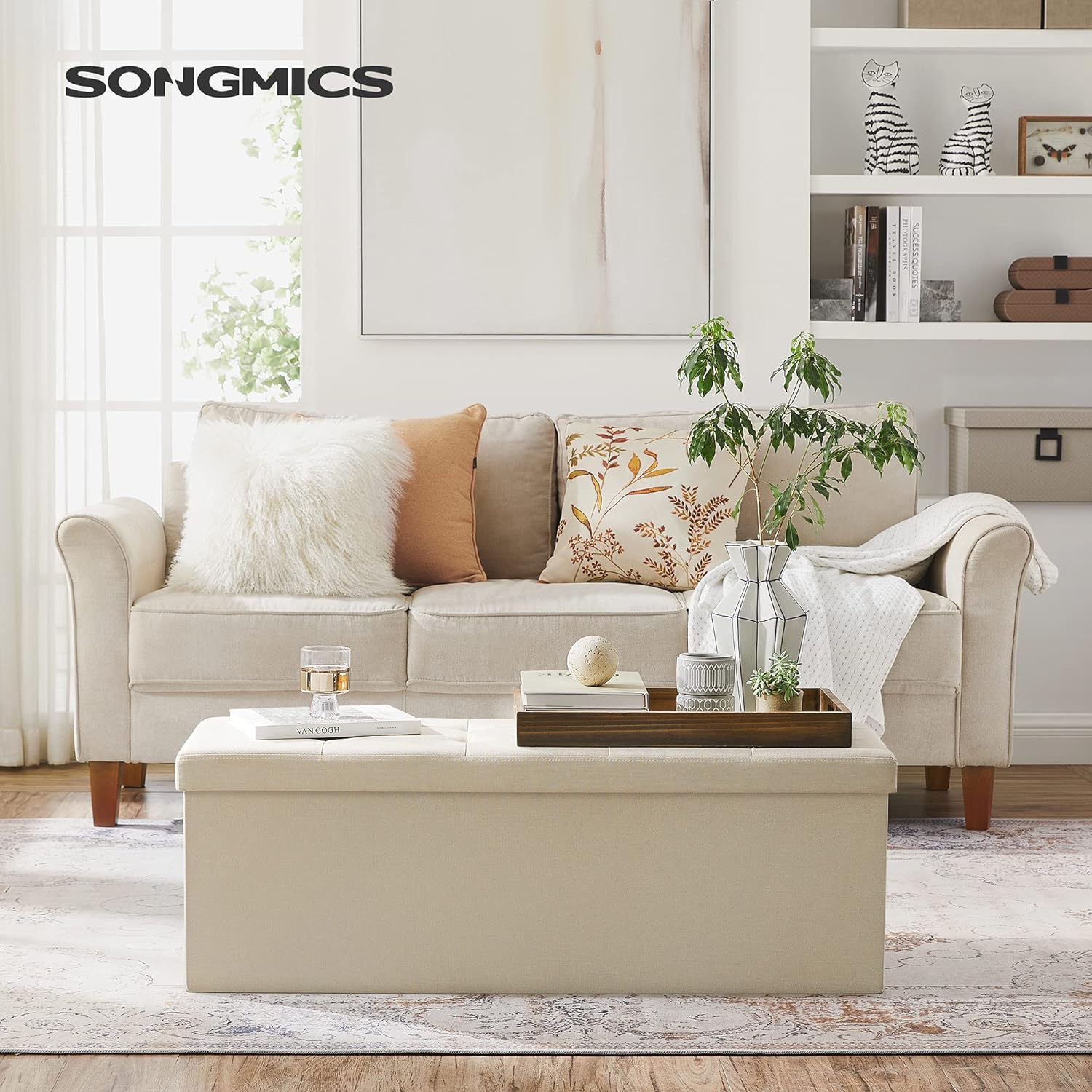 SONGMICS 109cm Folding Storage Ottoman Bench Beige LSF77BE - - SONGMICS 109cm Folding Storage Ottoman Bench Beige LSF77BE -