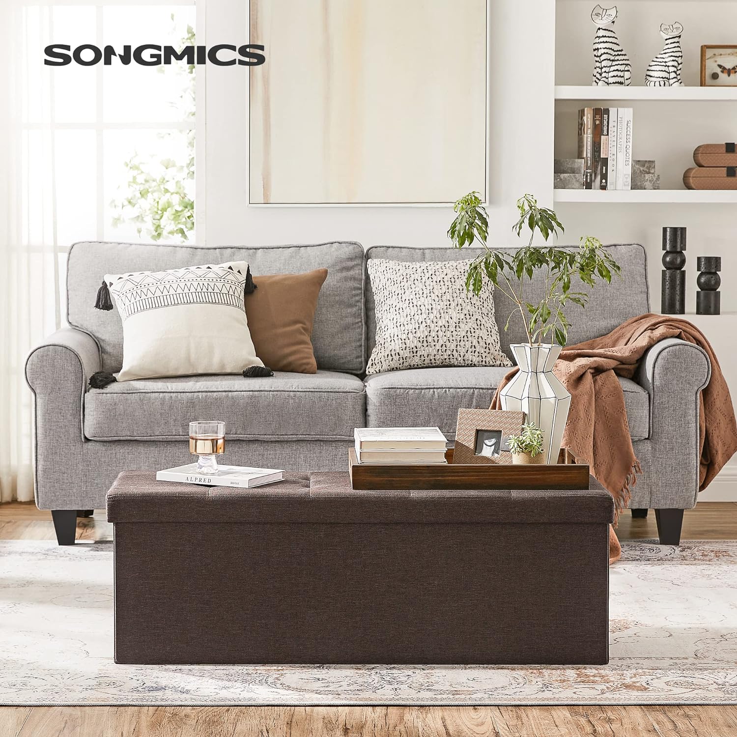 SONGMICS 109cm Folding Storage Ottoman Bench with Storage Sp - SONGMICS 109cm Folding Storage Ottoman Bench with Storage Sp