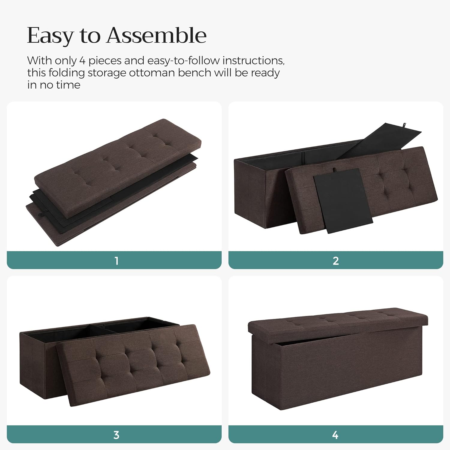 SONGMICS 109cm Folding Storage Ottoman Bench with Storage Sp - SONGMICS 109cm Folding Storage Ottoman Bench with Storage Sp