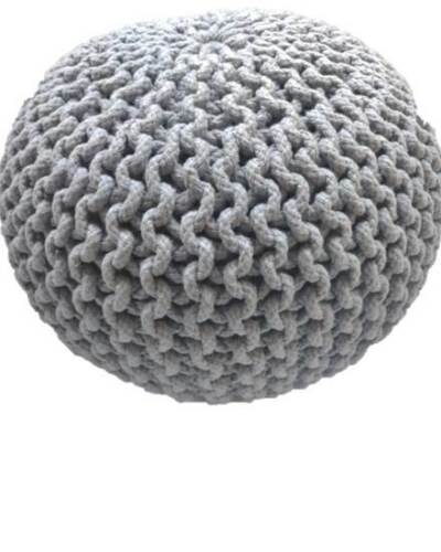  Braided Ottoman Pouffe Footstool Hand Knitted (Light Grey) -