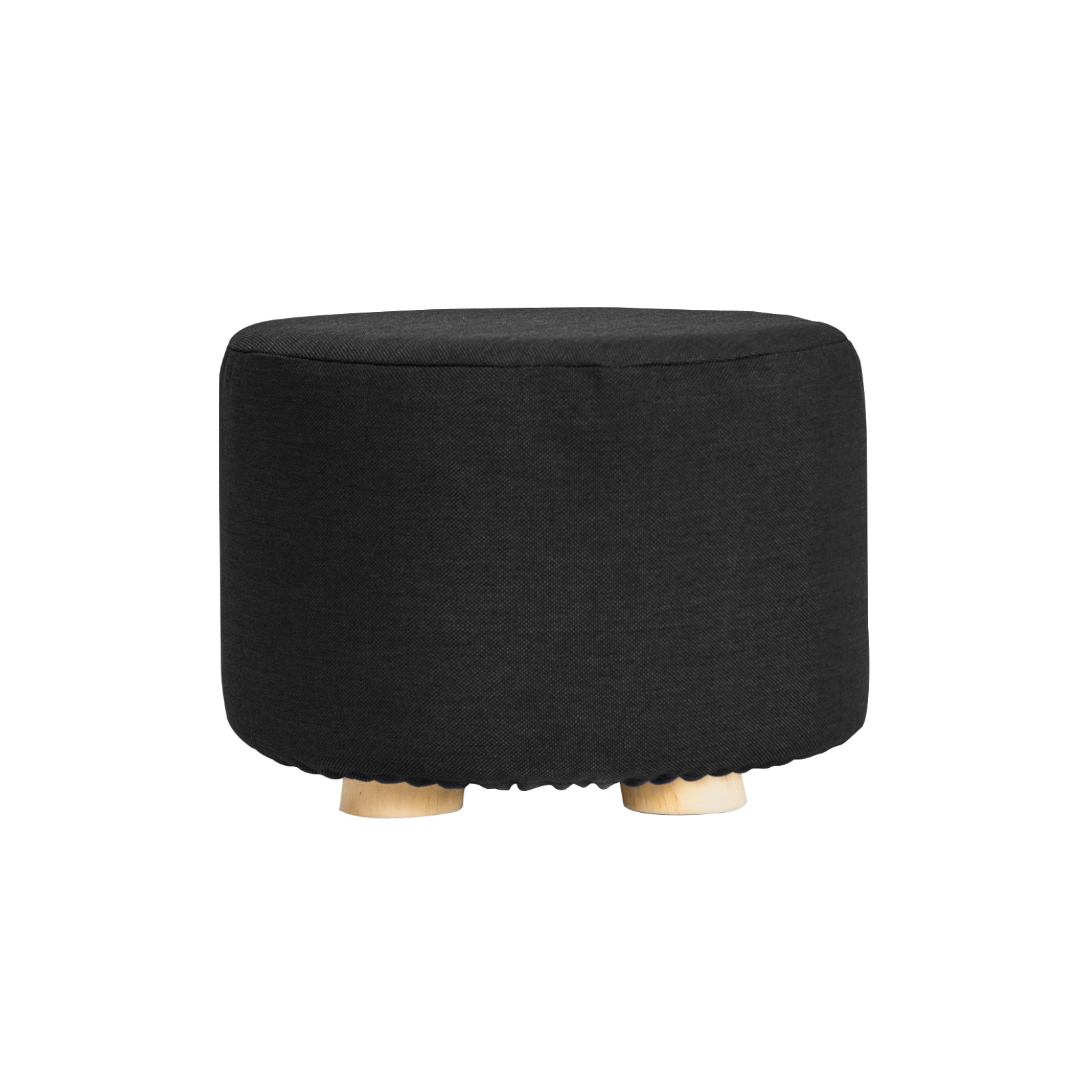 La Bella Black Fabric Ottoman Round Wooden Leg Footstool