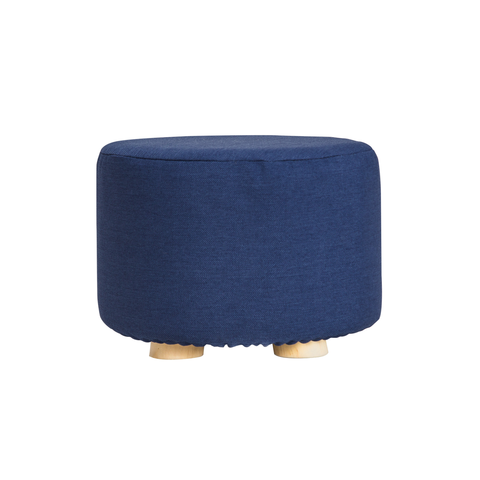  La Bella Dark Blue Fabric Ottoman Round Wooden Leg Footstool
