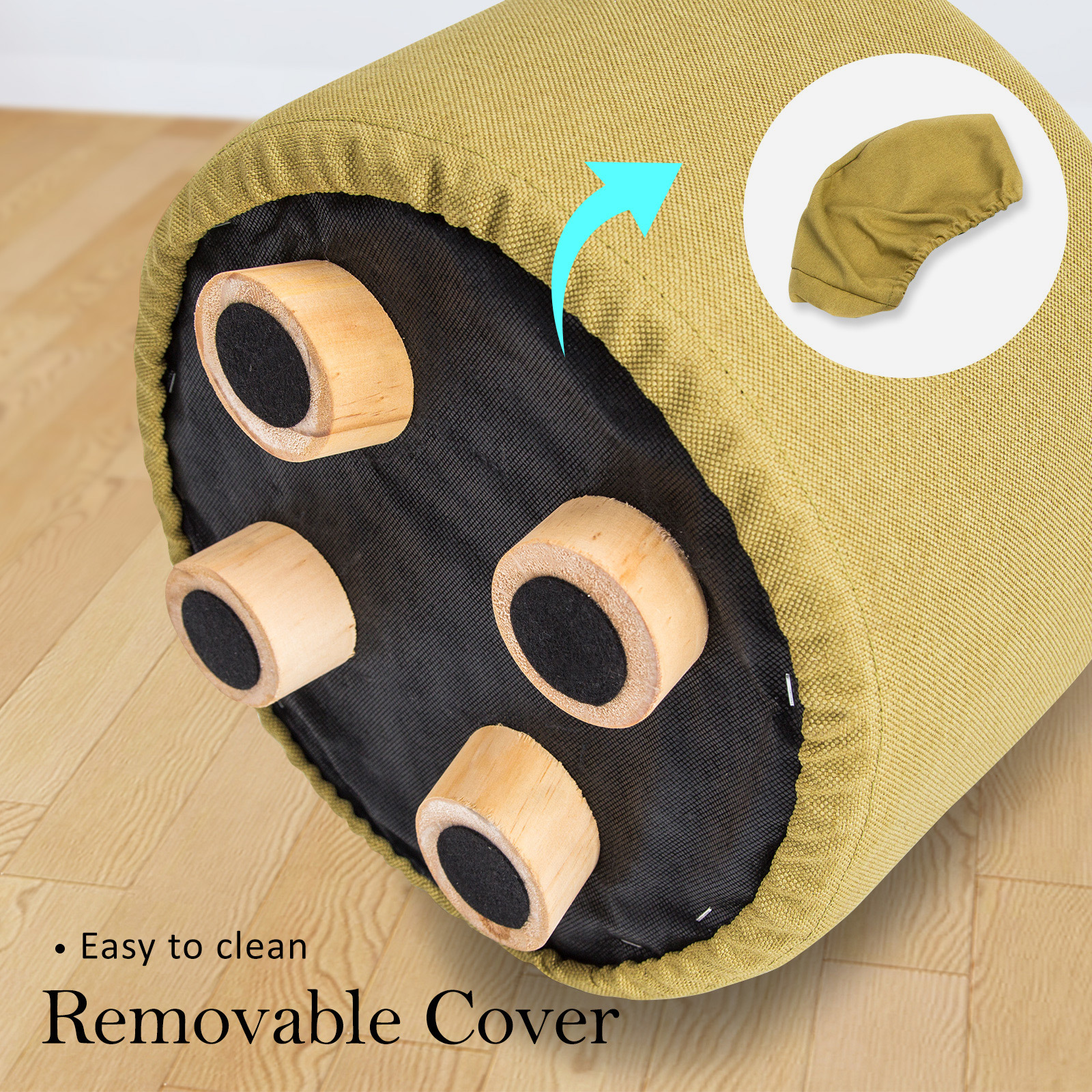 La Bella Mustard Yellow Fabric Ottoman Round Wooden Leg Foot - La Bella Mustard Yellow Fabric Ottoman Round Wooden Leg Foot