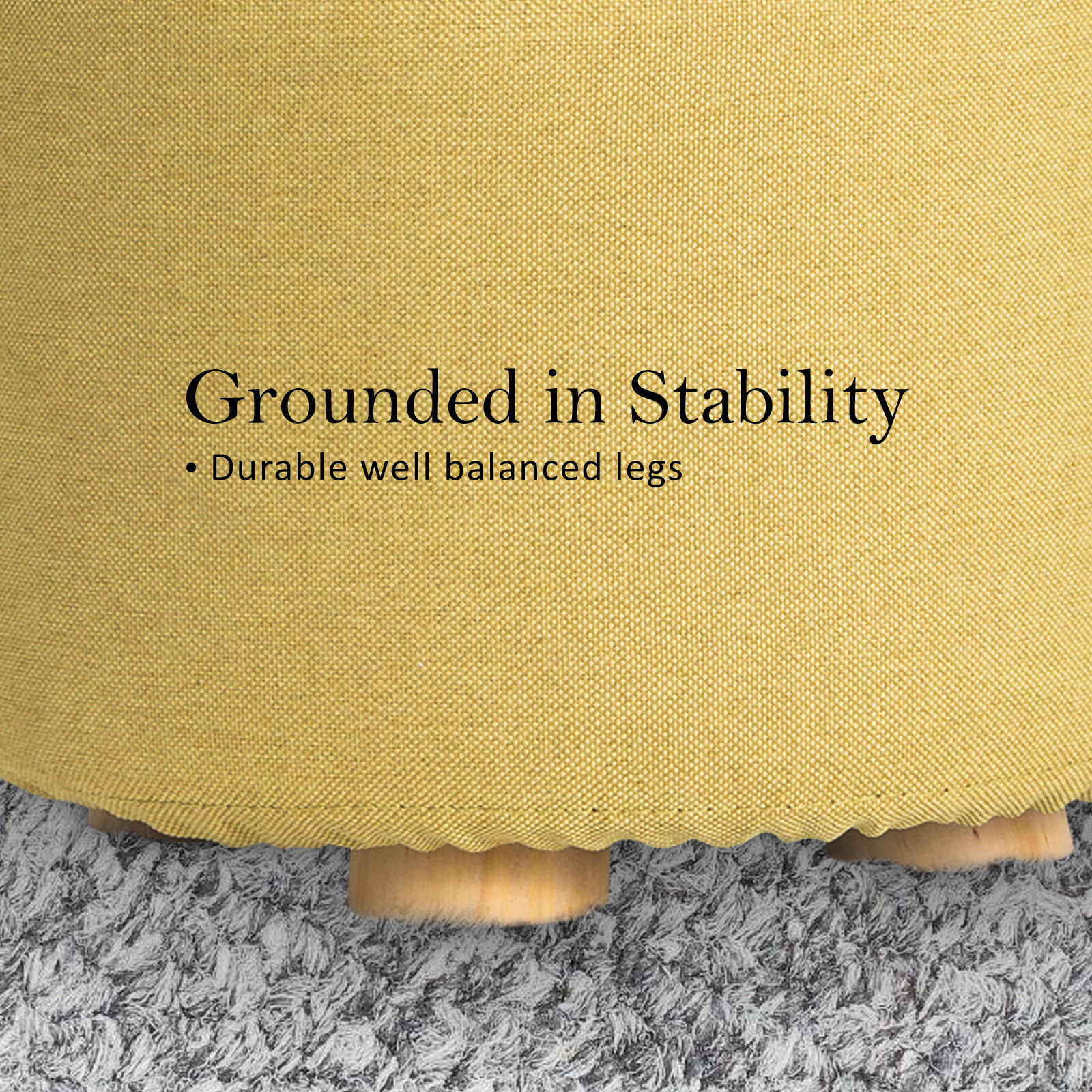 La Bella Mustard Yellow Fabric Ottoman Round Wooden Leg Foot - La Bella Mustard Yellow Fabric Ottoman Round Wooden Leg Foot