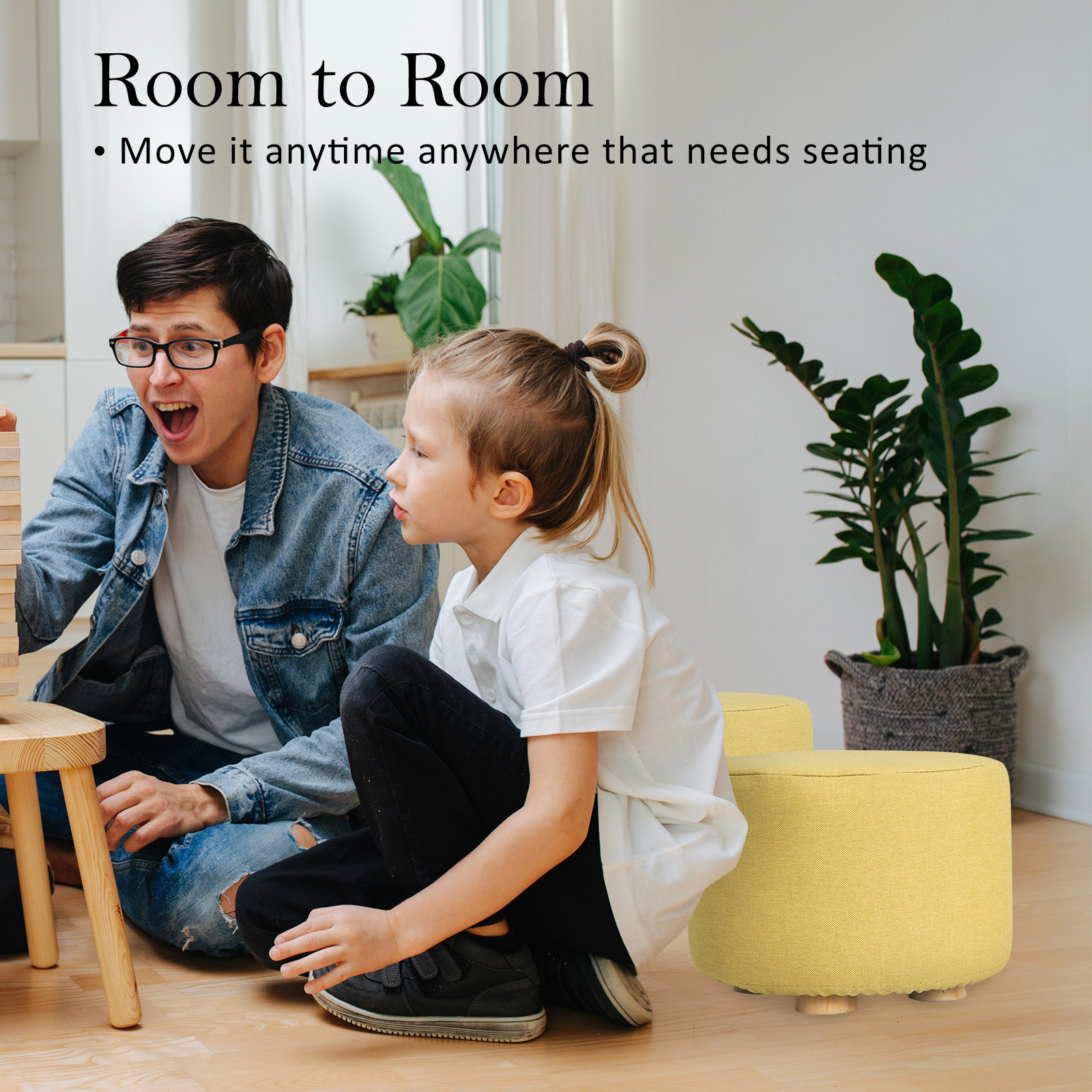 La Bella Mustard Yellow Fabric Ottoman Round Wooden Leg Foot - La Bella Mustard Yellow Fabric Ottoman Round Wooden Leg Foot