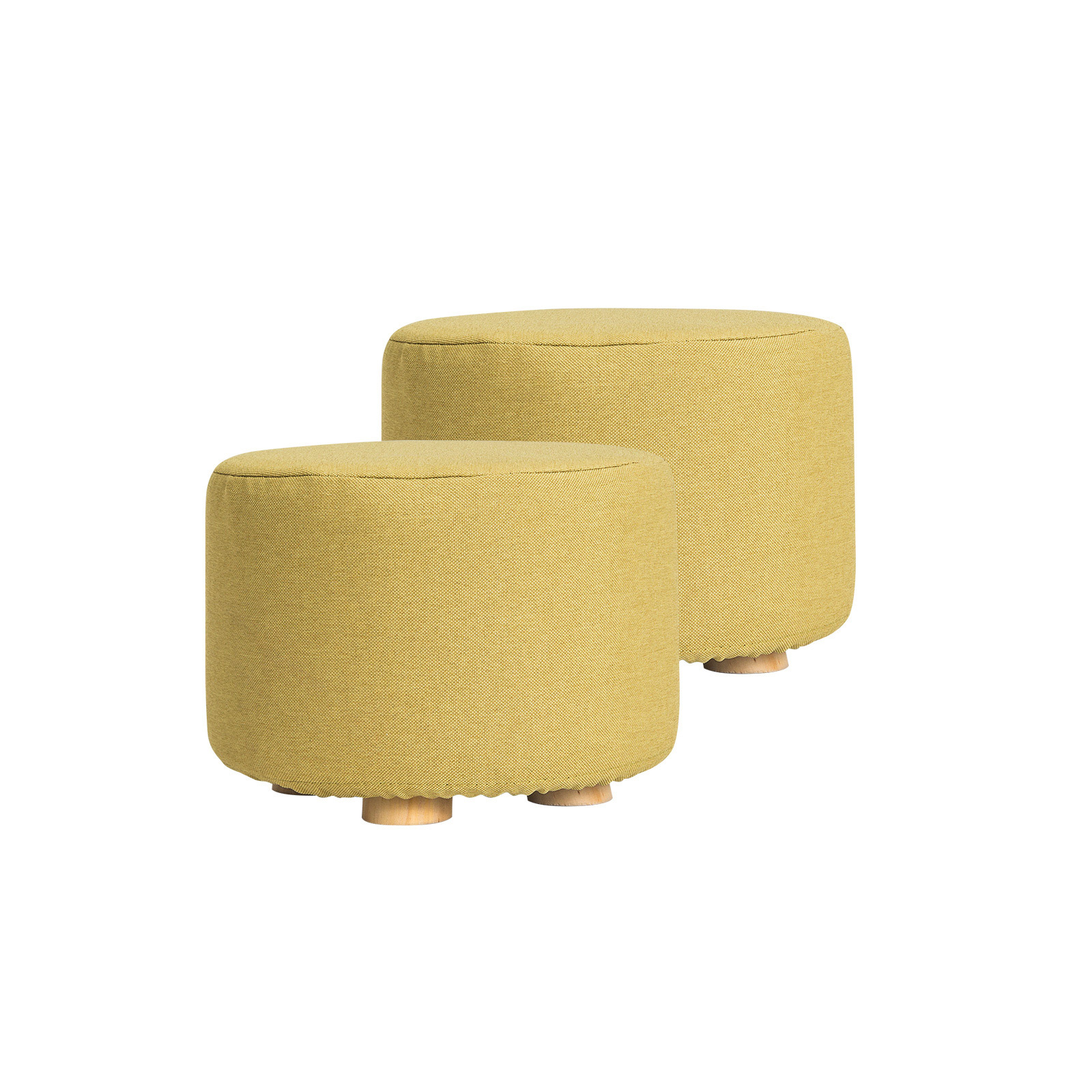 La Bella Mustard Yellow Fabric Ottoman Round Wooden Leg Foot - La Bella Mustard Yellow Fabric Ottoman Round Wooden Leg Foot