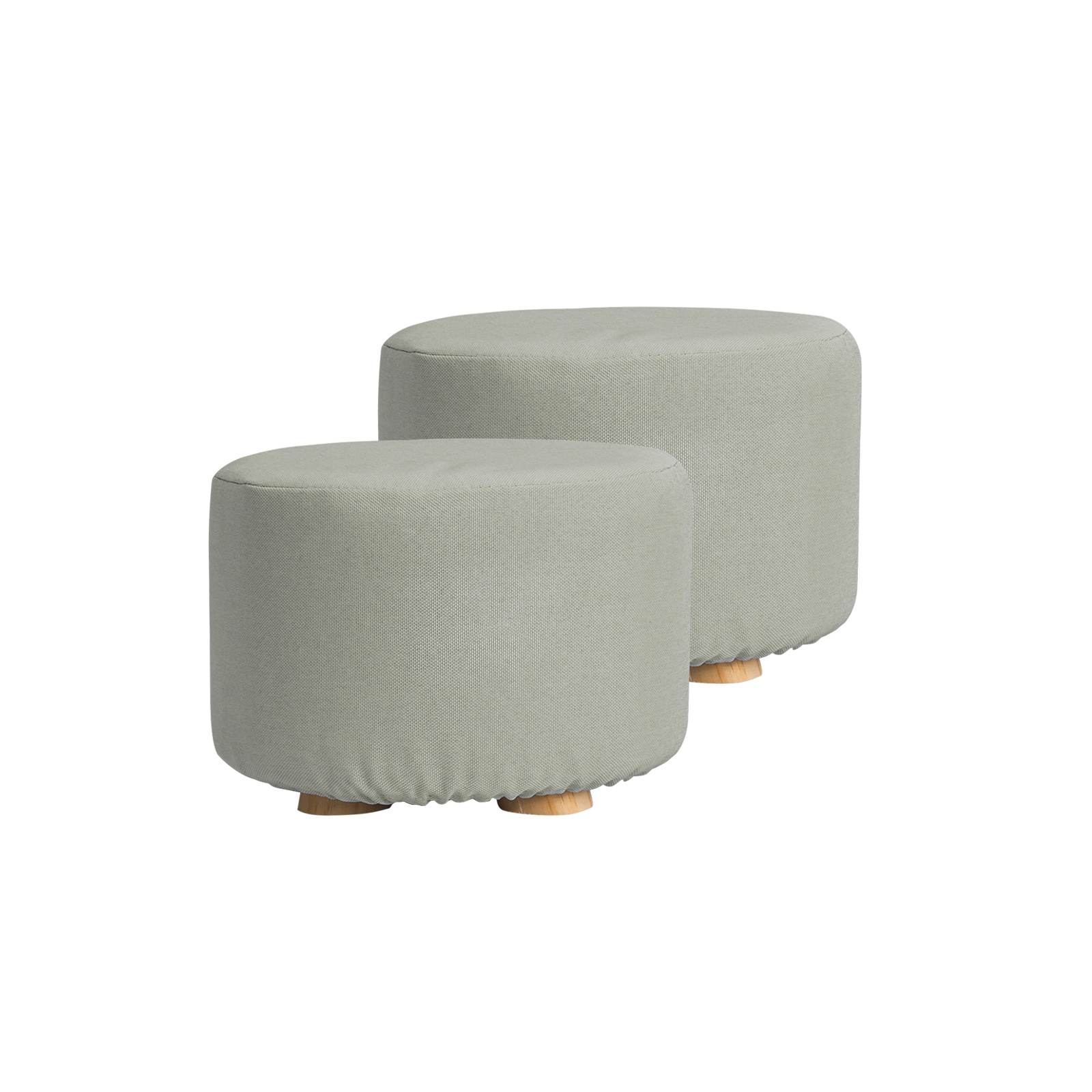  La Bella 2 Set Grey Fabric Ottoman Round Wooden Leg Footstoo