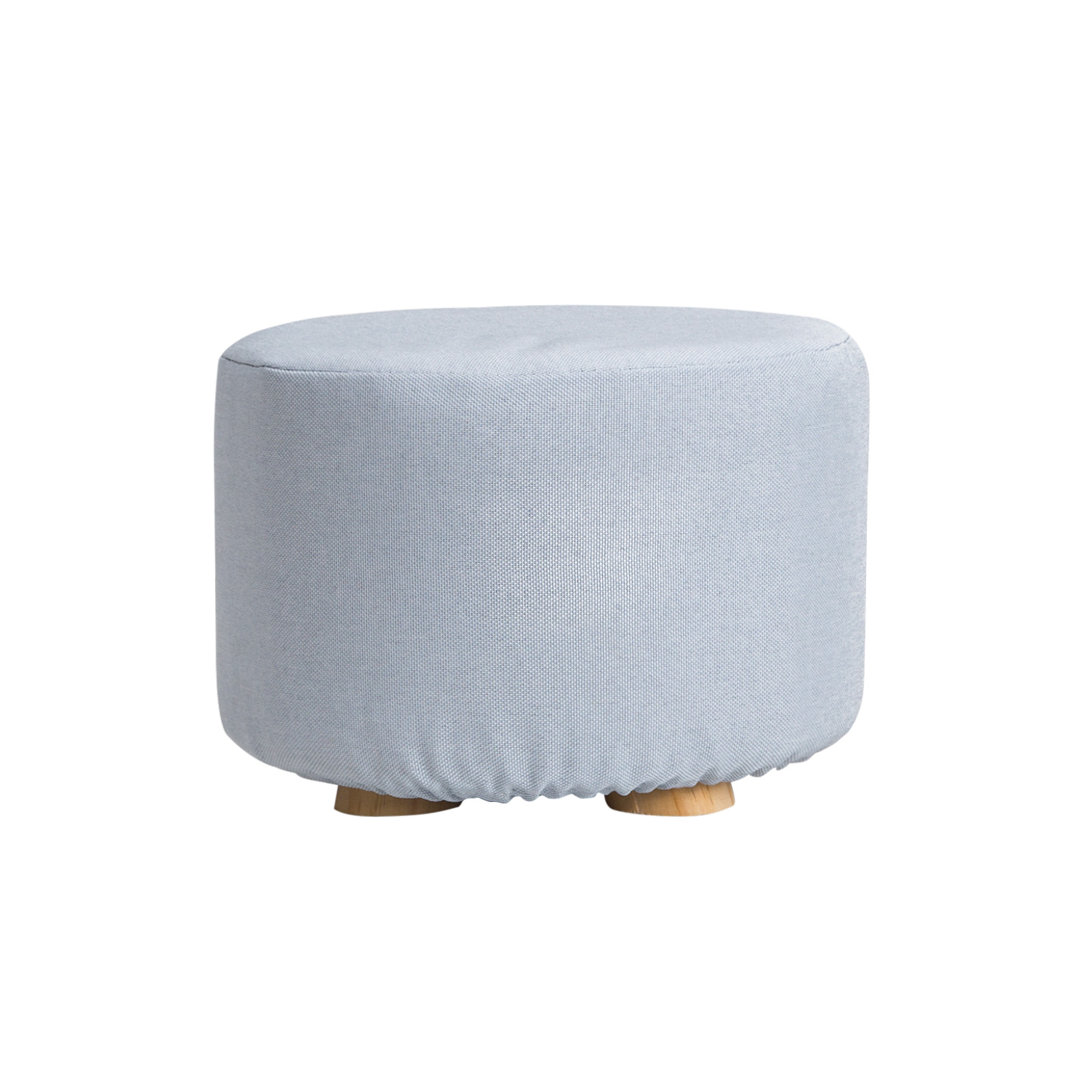  La Bella Light Blue Fabric Ottoman Round Wooden Leg Foot Sto
