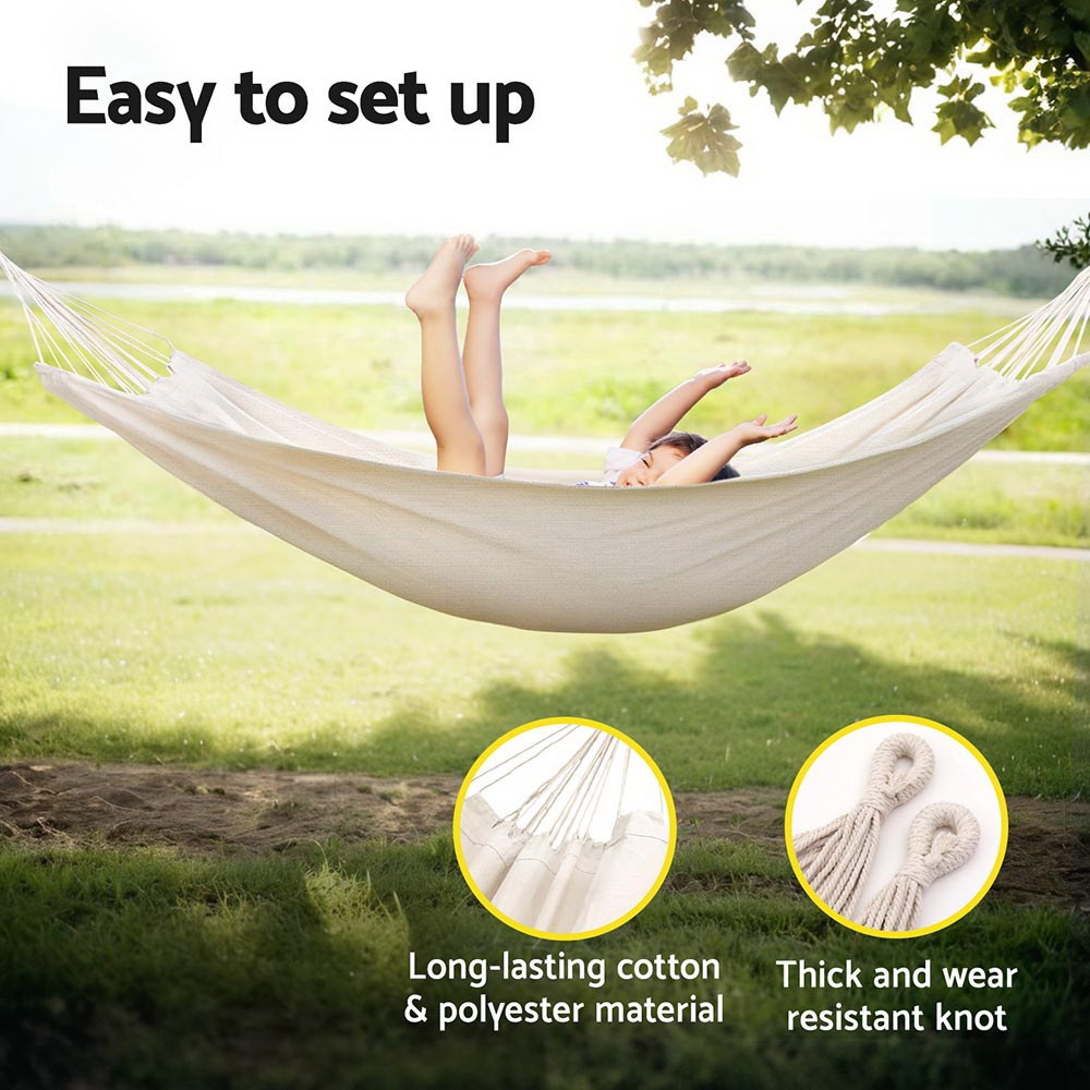 Gardeon Hammock Bed w/ Travel Bag Outdoor Lounge Chair Cream - Gardeon Hammock Bed w/ Travel Bag Outdoor Lounge Chair Cream