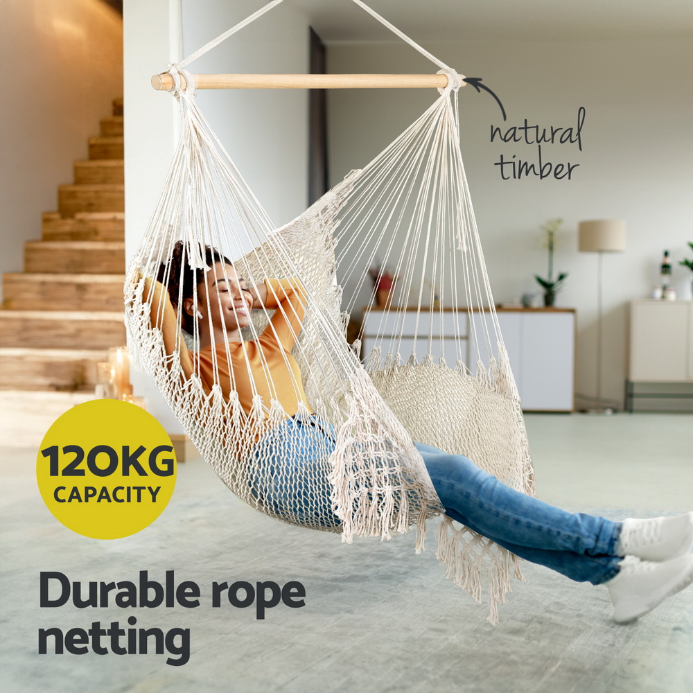 Gardeon Hammock Chair Swing Camping Mesh Cream - Australia O - Gardeon Hammock Chair Swing Camping Mesh Cream - Australia O