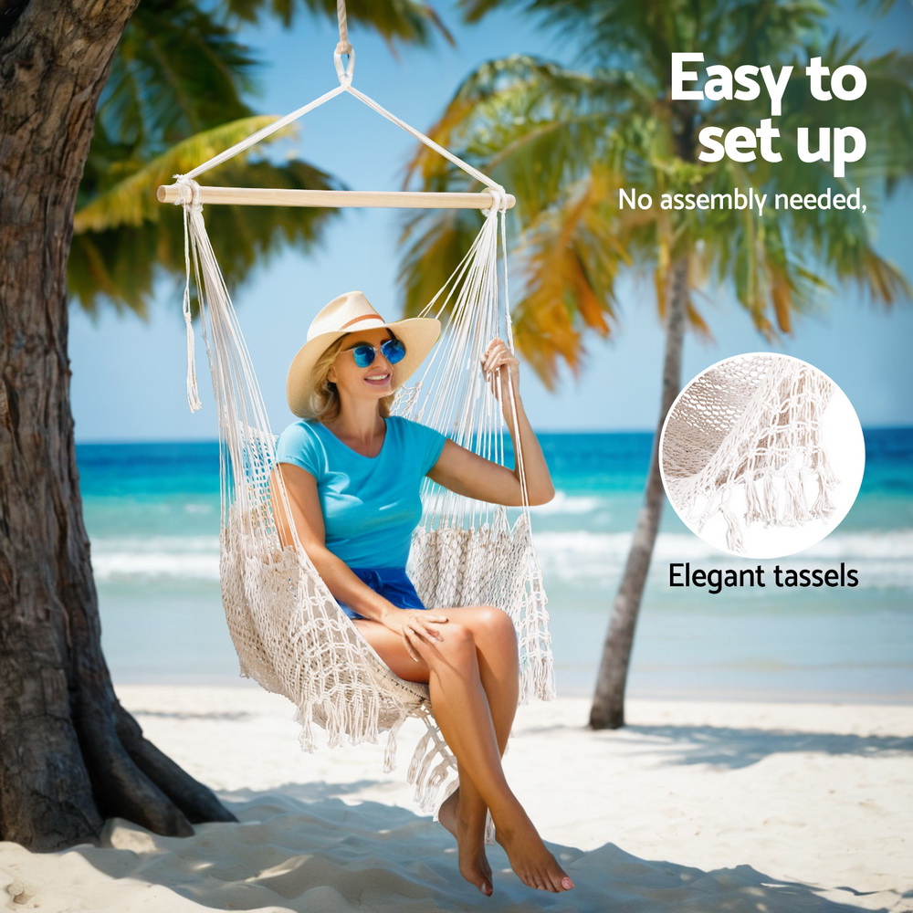 Gardeon Hammock Chair Swing Camping Mesh Cream - Australia O - Gardeon Hammock Chair Swing Camping Mesh Cream - Australia O