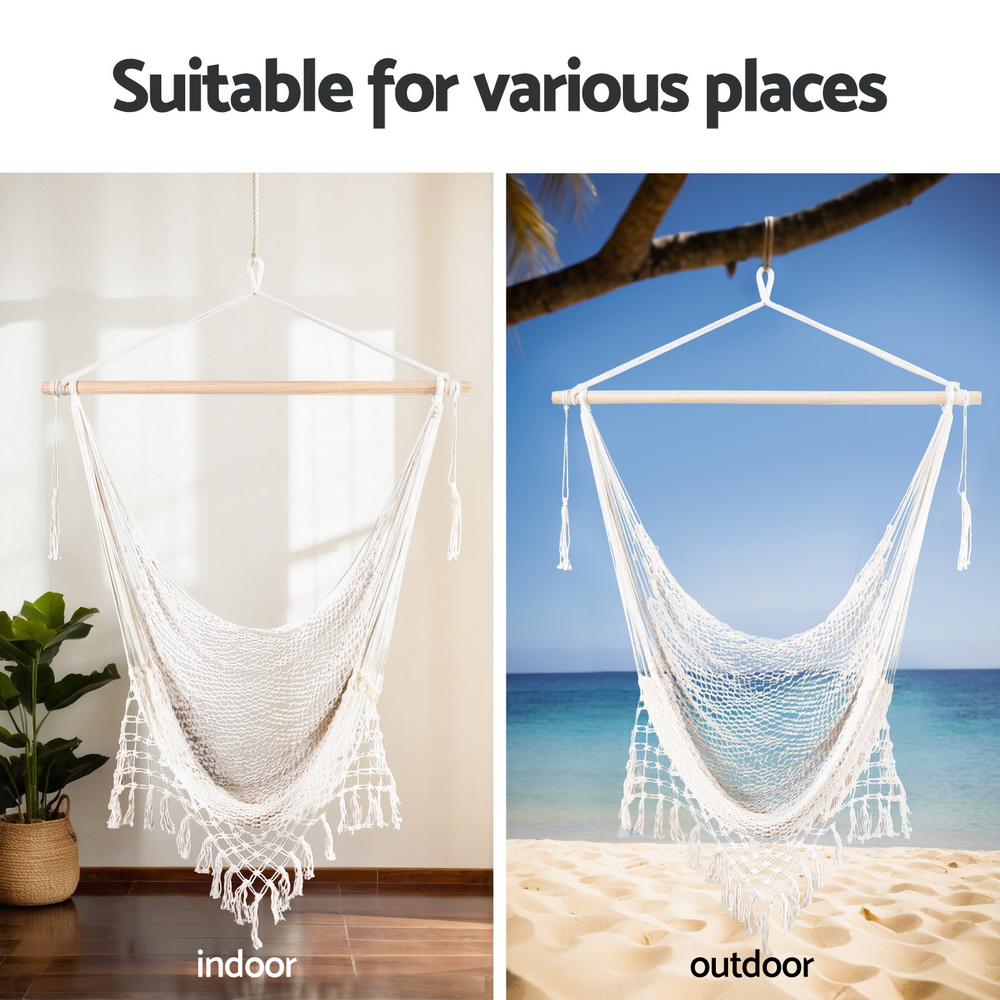 Gardeon Hammock Chair Swing Camping Mesh Cream - Australia O - Gardeon Hammock Chair Swing Camping Mesh Cream - Australia O
