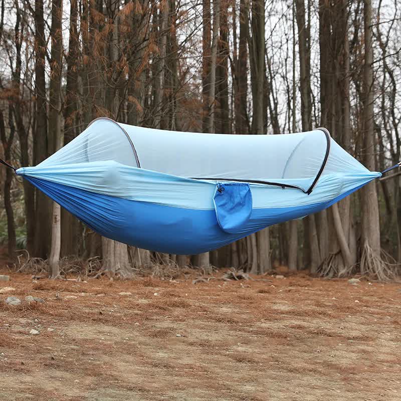  Blue Outdoor Camping Hammock with Mosquito Net, Anti-Tip Nyl