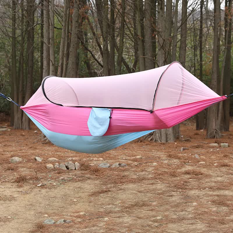  Red Outdoor Camping Hammock with Mosquito Net, Anti-Tip Nylo